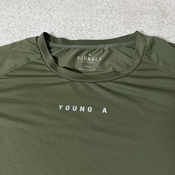 Youngla Shirt Mens XL Green Performance Workout Stretch Lightweight Short Sleeve - Picture 2 of 9